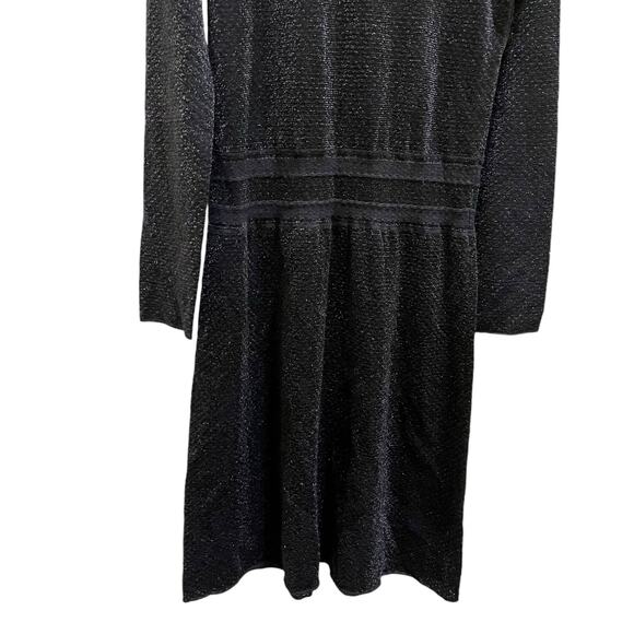 Tory Burch Black Isabelle Wool Metallic Knit Ruffle Neck Sweater Dress Large - Picture 5 of 12